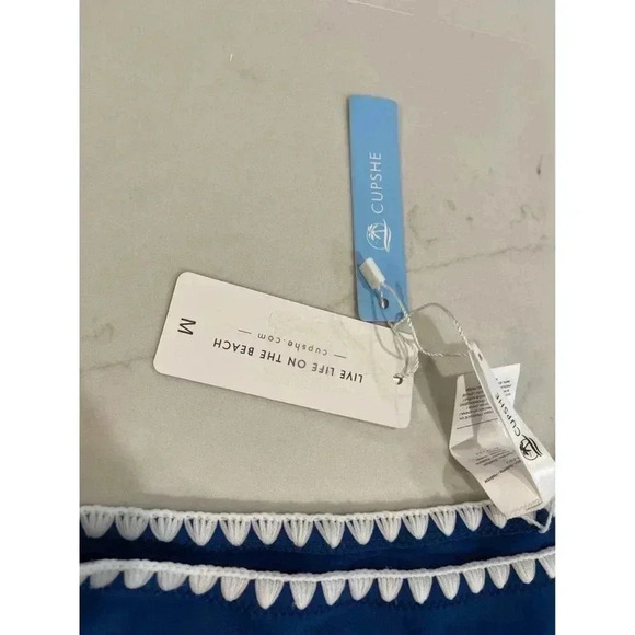 Women’s Cupshe NWT Cheeky Bikini Bottoms Navy with White Stitching Size Medium - Picture 3 of 4